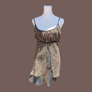 Delicates Leopard Slip Dress | Brown Black Print | Size L | Vintage